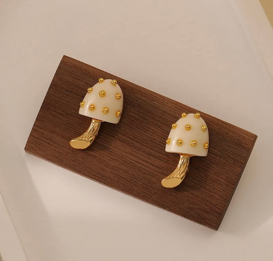 Gold Mushroom Earrings