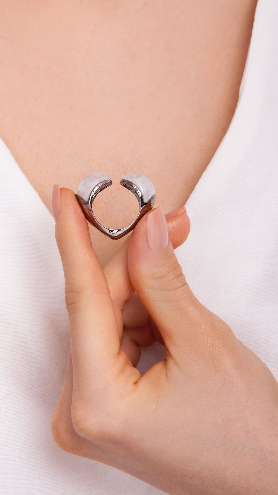 Holographic White Quartz Ring